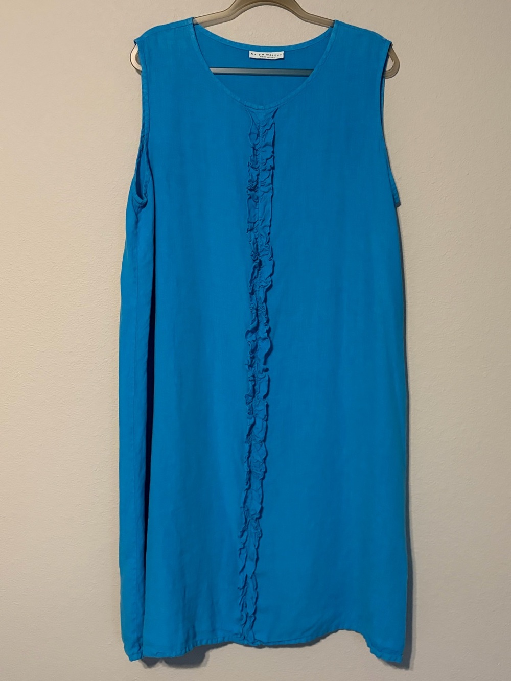 Bryn Walker Ruffle Front 100% Linen Lagenlook Midi Dress in Turquoise - Size XL